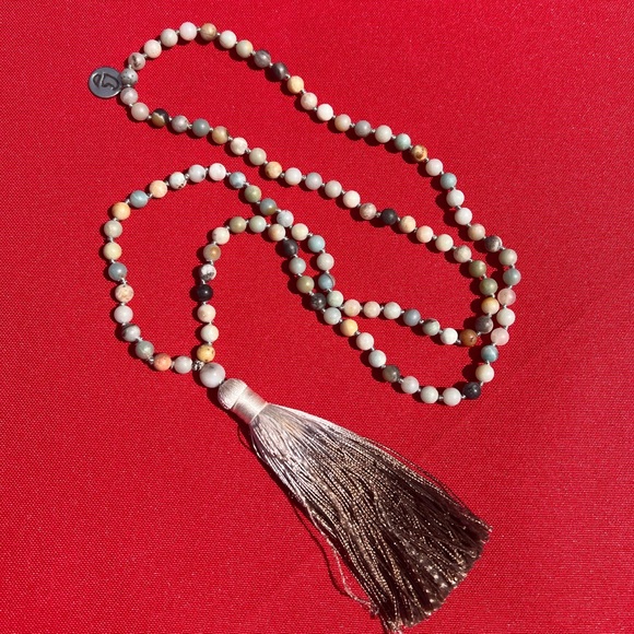 OKIKO Japan Gemstone 108 Mala Beads Necklace tassel hand knotted - Picture 2 of 8